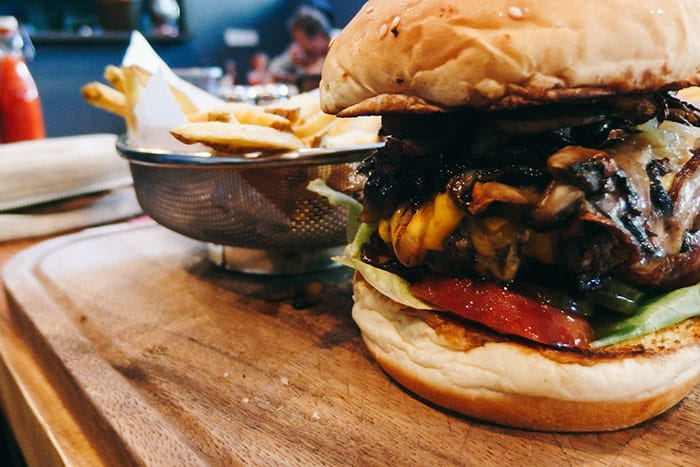 Mushroom, Cheese & Onions Burger at Habitual Bali