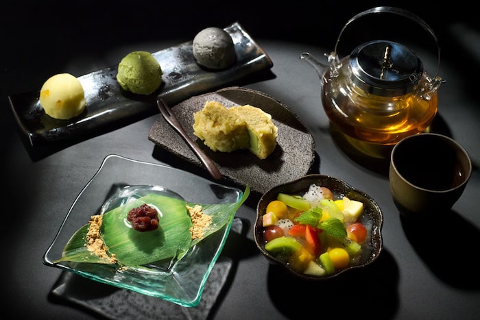 JINzakaya-desserts (Raindrop cake, Fried Matcha Ice Cream, Assorted Ice Cream, Fruit Platter)